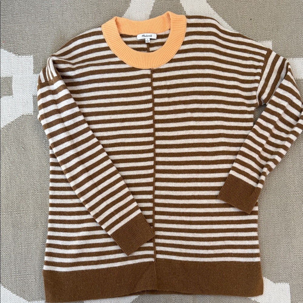 Madewell Brown and Cream Striped Sweater small